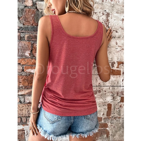 Rusty Rose Tank Top Button Front One Side Drawstring - Picture 3 of 17